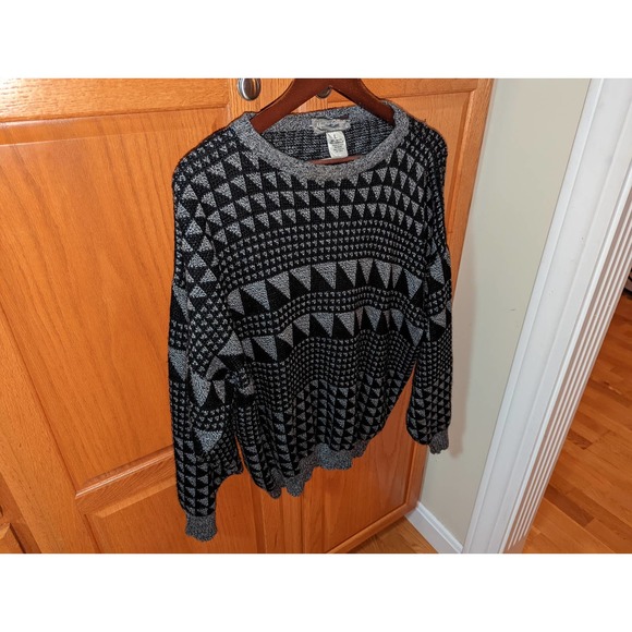 Vintage Mario Gilbert Women size L Italy Wool Mix Sweater Grey Black Geometric - Picture 3 of 4